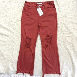 Women's Flare Distressed Jeans in Rust